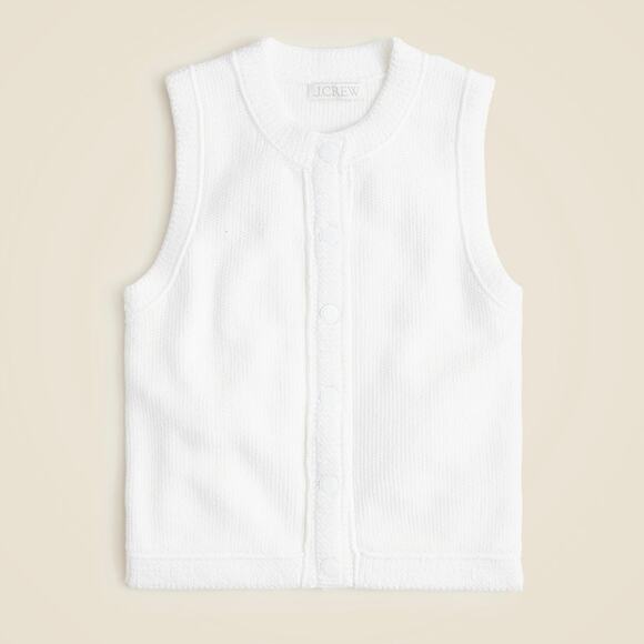 NWT J.Crew Cropped Snap Button Up Sweater Shell In White Size Large - Picture 1 of 8